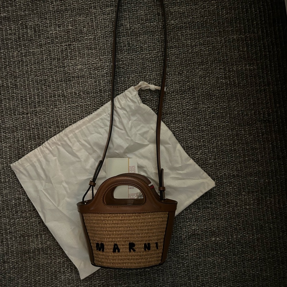 Marni Tropicalia micro bag in brown leather and raffia